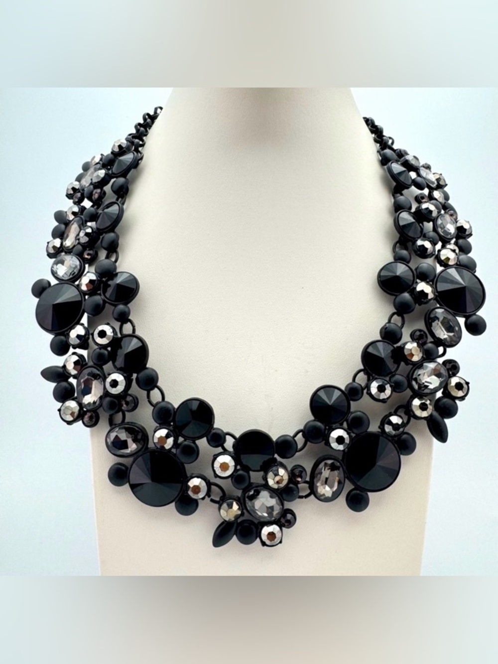 Bold and glamorous Natasha Black Crystal Statement Collar Necklace